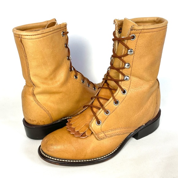 Laredo Kiltie Tan Leather Tassel Western Boots Made In USA Size Womens 6 - Picture 8 of 8